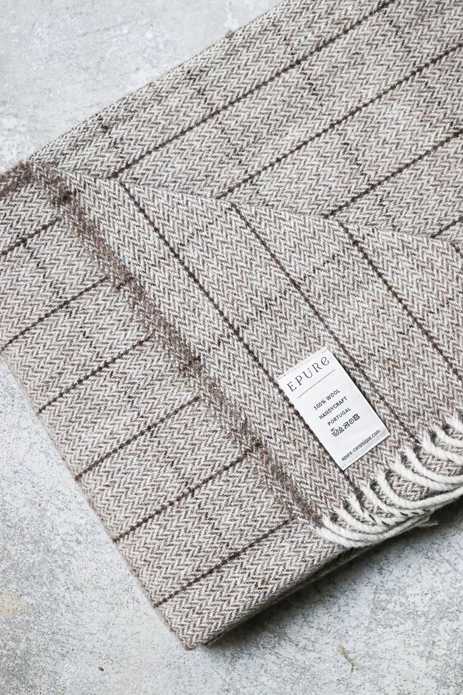 Plaid en laine Voyage Filet Brun