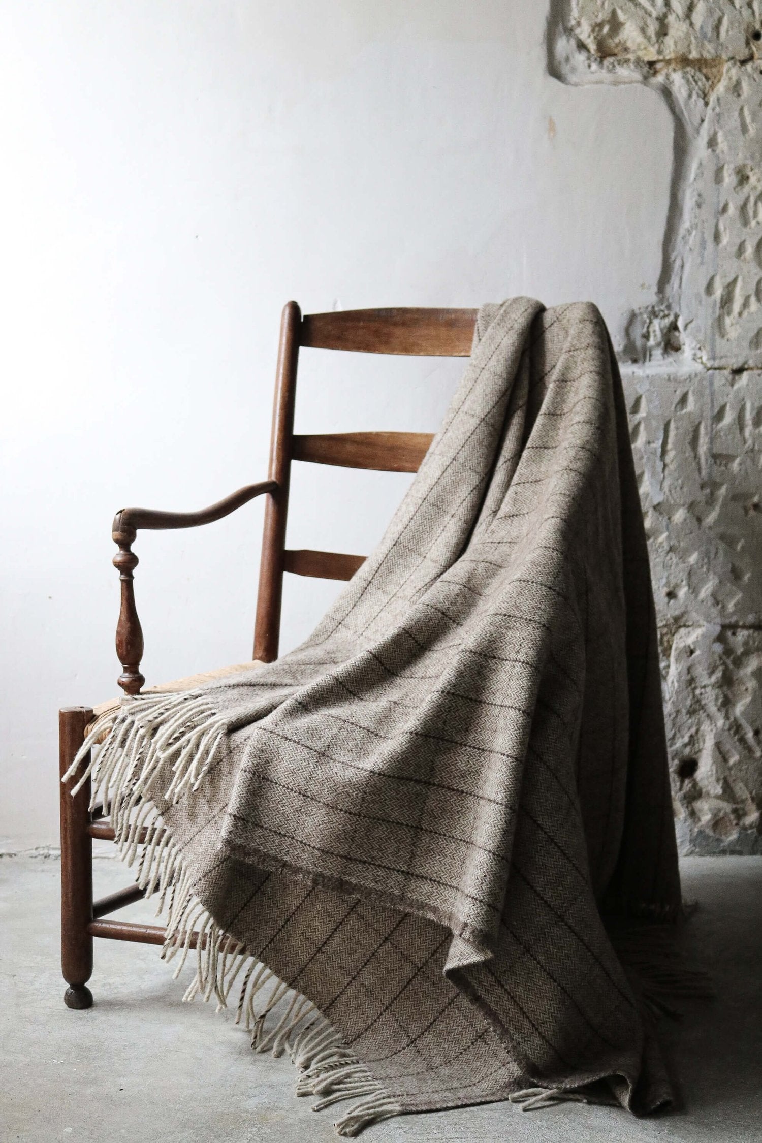 Plaid en laine Voyage Filet Brun